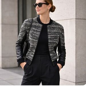 Danier Italian Leather Bomber Jacket Size Small Wool Blend Coat Urban Modern EUC